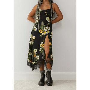 Urban Outfitters Marnie Maxi Slip Dress Floral Black Lace Y2K Romantic Med NWT